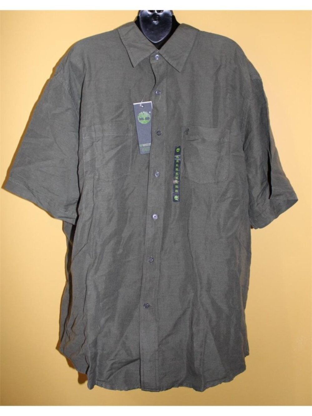 NWT Timberland XL Men's Kelp Olive Linen Blend Button Front Shirt